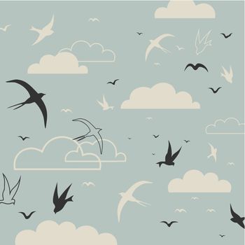 Birds fly in the sky. A vector illustration