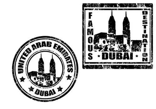 Set of grunge rubber stamp,with word Dubai,famous destination,vector illustration