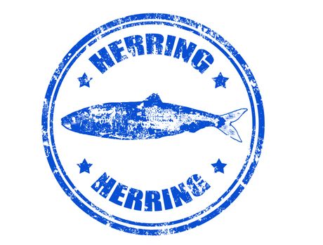 Grunge rubber stamp of a herring fish and the word herring written inside
