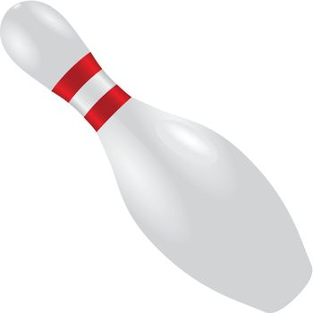 Pin bowling white with two red bands. Vector illustration.