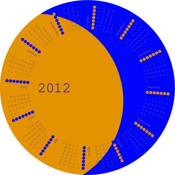 Vector Illustration of 2012 Rotating Calendar (symbolic sun and moon)