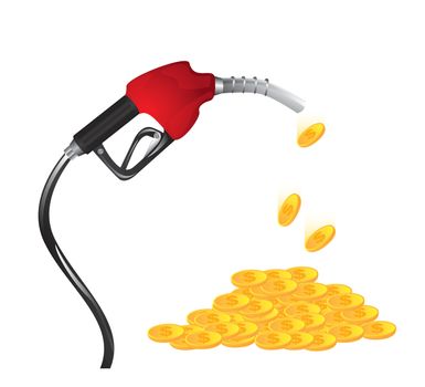 Gasoline fuel  with coins over white background. vector