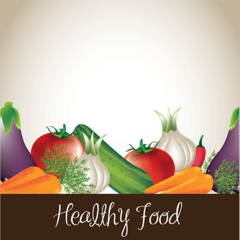 Healthy food background wilh tomato, carrot and onion vector illustration 