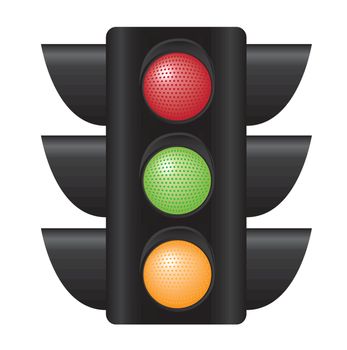 traffic light with all colors over white background