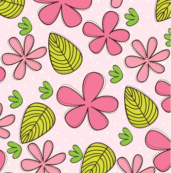 Pink flower with green and yellow leaves vector illustration
