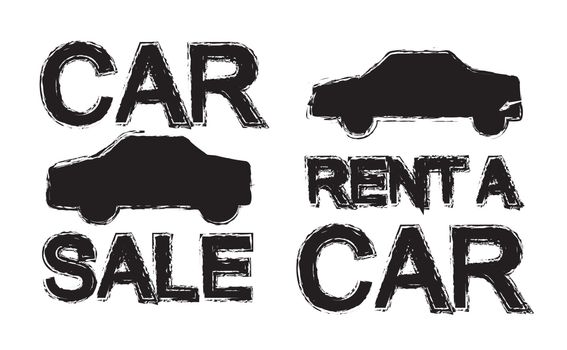 promotion silhouettes car renta and car sale over white background