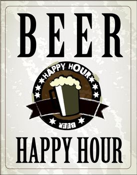 poster happy hour with one beer vector illustration