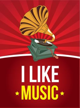 I like music background with a gramophone vector illustration