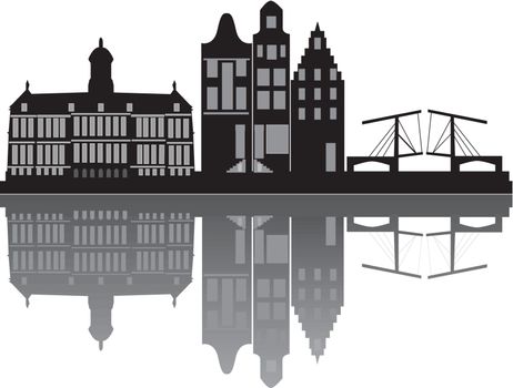Amsterdam skyline in reflection