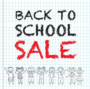Back to school sale with children over notebook background