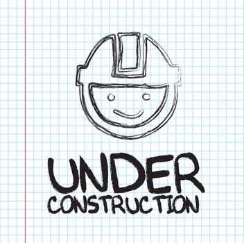Under construction face over paper background vector illustration