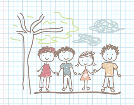 Children and lanscape over paper background vector illustration