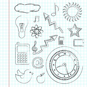 different icons over paper background vector illustration