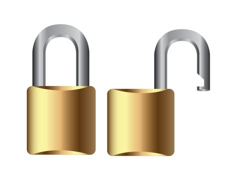 open and closed padlock over white background