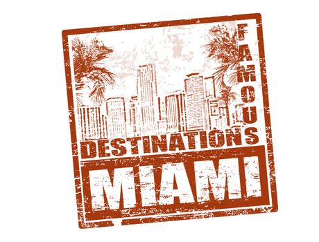 Grunge rubber stamp with the text famous destinations Miami inside, vector illustration