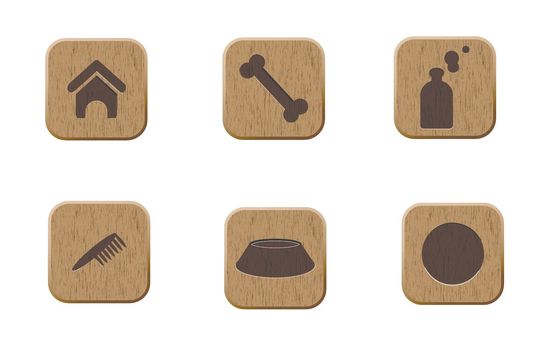 Pets wooden icons set vector illustration eps 8