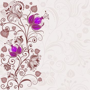 Gentle floral frame with curls and violet flowers (vector)