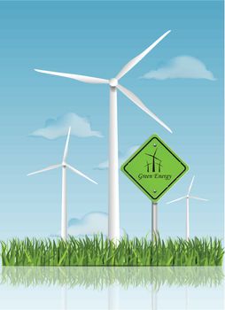 Wind Turbines on Green Field Illustration 
