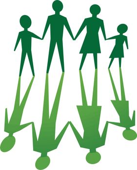 silhouette of family, in green tone.