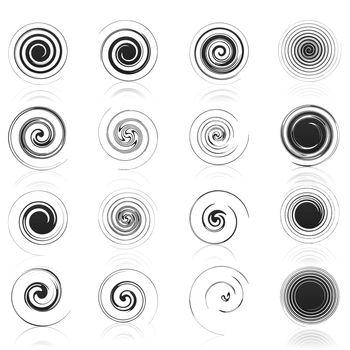 Set of icons of black spirals. A vector illustration
