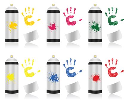 Spray can with a paint and a hand print. A vector illustration