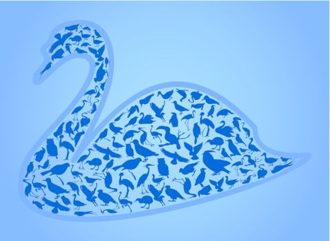 Swan made of small birds. A vector illustration