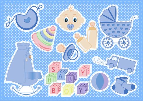 baby elements of a boy on a blue background vector illustration