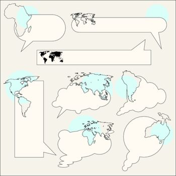 Text messaging with the contours of the continents and the possibility of placing pie charts. Vector illustration.