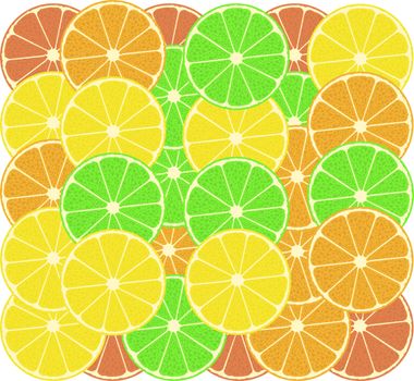 fruits of an orange, a lemon, grapefruit and lime. Vector background