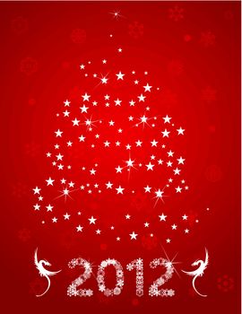 Christmas tree from stars on a red background. A vector illustration