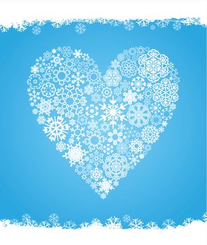 Heart made of snowflakes on a blue background. A vector illustration