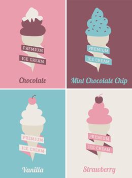 Vintage style ice cream posters collection.
