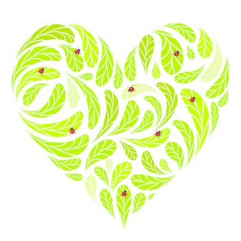 Leaves green heart shape with ladybugs for your design