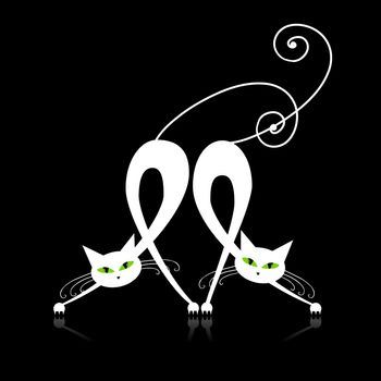 Two graceful white cats, silhouette for your design