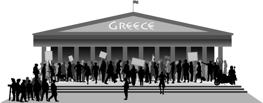 Crisis in Greece vector illustration. Crowd in front of historical greek building.






Crowd in front of classical ancient greek building. Black and white illustration.