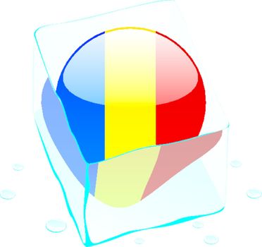 fully editable vector illustration of romania button flag frozen in ice cube