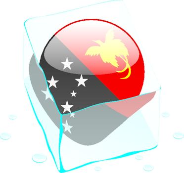 fully editable vector illustration of papua new guinea button flag frozen in ice cube