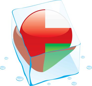 fully editable vector illustration of oman button flag frozen in ice cube