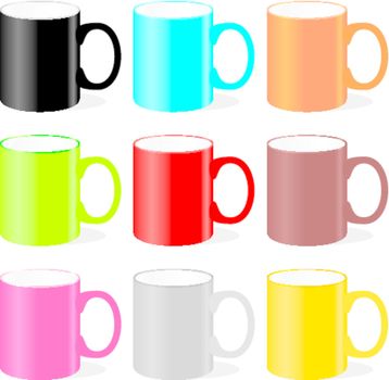 fully editable vector illustration of isolated colored mugs