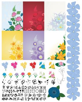 Collection of colours and flower ornaments. A vector illustration