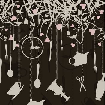 Branches with ware and birds. A vector illustration