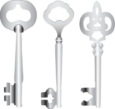 A set of three old keys. Vector illustration.
