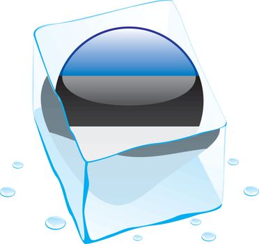 fully editable vector illustration of estonia button flag frozen in ice cube