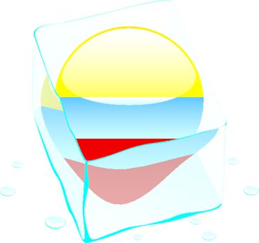 fully editable vector illustration of colombia button flag frozen in ice cube