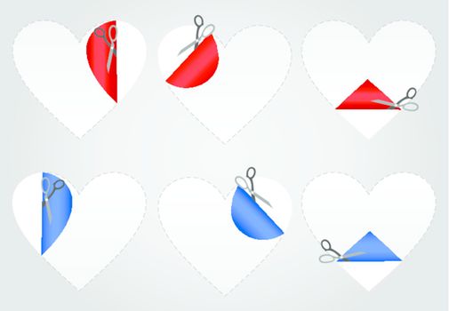 Cut hearts scissors from a paper. A vector illustration