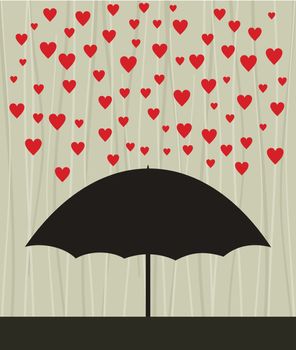 On an umbrella a rain from red hearts. A vector illustration