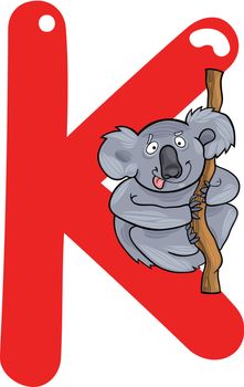 cartoon illustration of K letter for koala