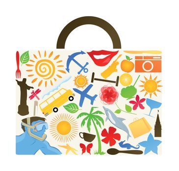 Suitcase for travel collected from subjects. A vector illustration
