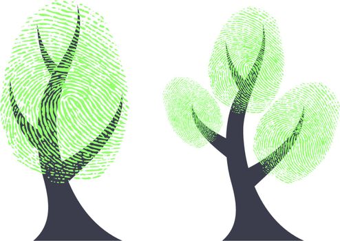 tree with green fingerprint leaves, vector background