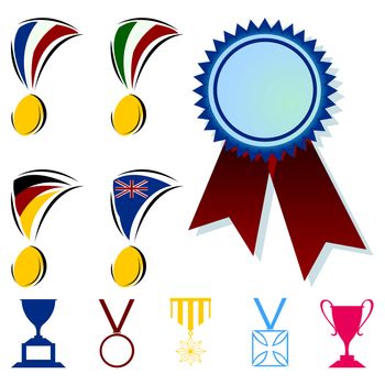 Awards in the form of medals and cups. A vector illustration